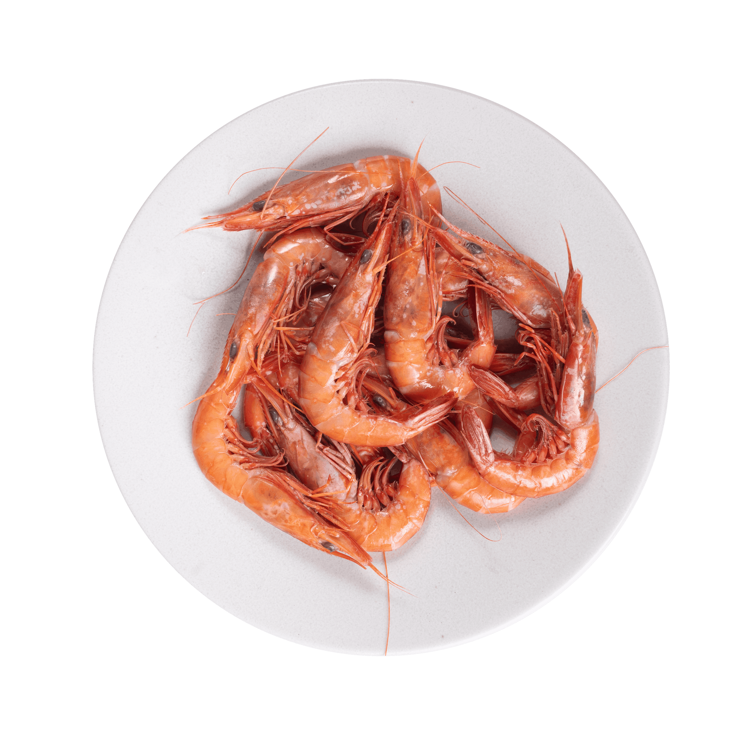 A plate piled with fresh sword prawns